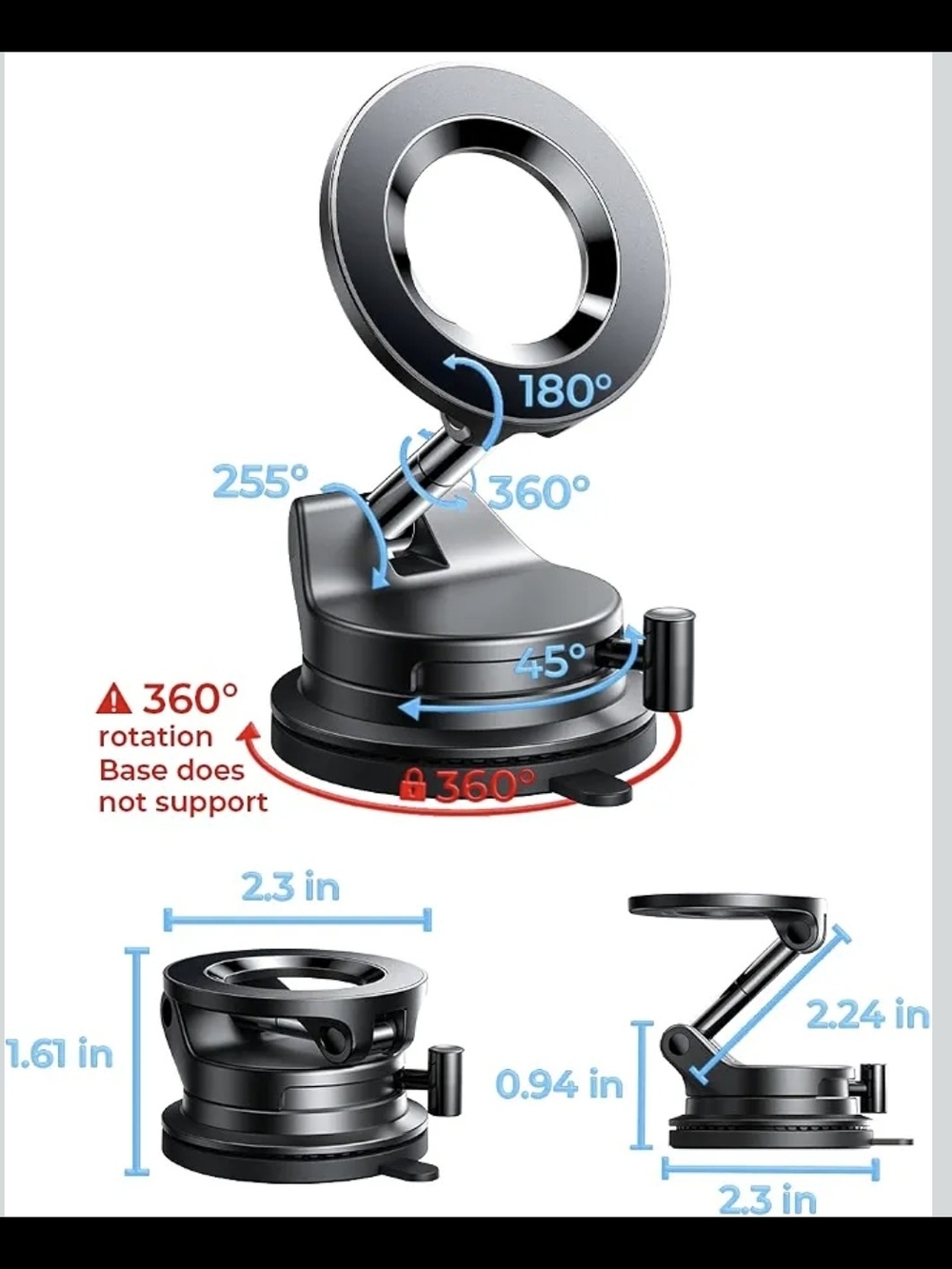 Car Monunt 360° Adjustable Black Phone Ring & Suction Mount